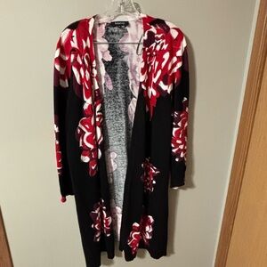 Floral Black and Red Sweater Cardigan